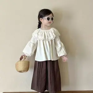 Style Terbaru Setelan Anak Perempuan Atasan Legan Panjang Vest Lace+Celana Panjang Bahan Katun Baju Anak Perempuan Pakaian Anak Perempuan