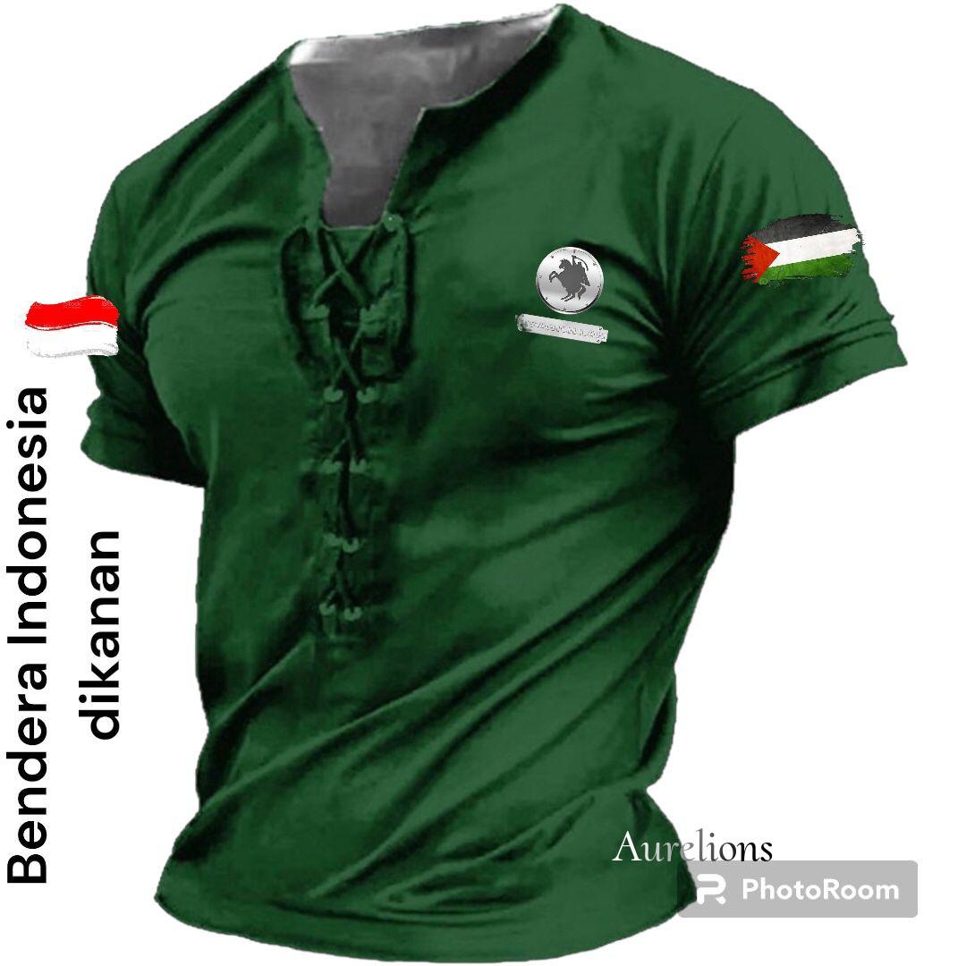 A - Kaos V Neck Tali Lengan Pendek Fisabilillah indo & Pal Distro / Kaos V Neck Tali Printing / Kaos V Neck Tali Pria / Kaos V Neck / Kaos Pria / Kaos Viral Distro / Kaos Terbaru / Kaos Tali Dada / Kaos Pria Terbaru / Kaos Viral/ Hitam Nyaman Sablon