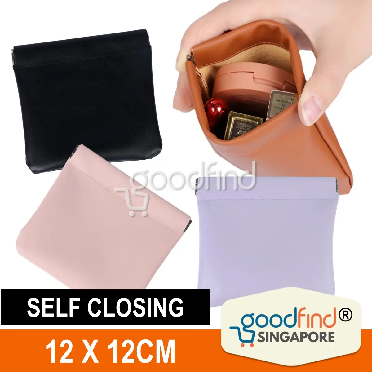 LOCAL SELLER GOODFIND Self-Closing Storage Pouch For Small Accessories Mini Make-Up Bag Compact Pouch For Earphone Travel Shaver Cards Coin Purse PU Material