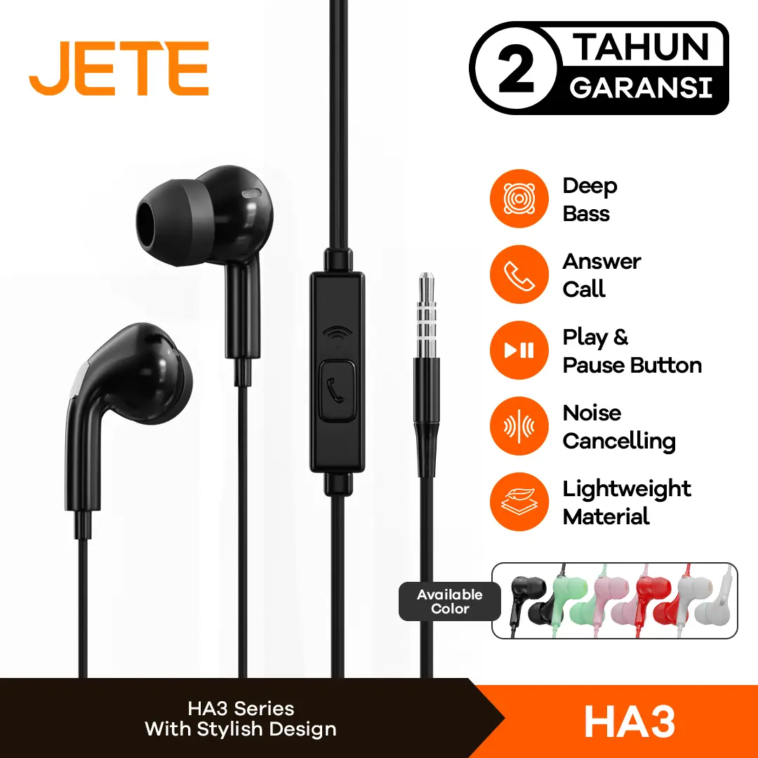 Headset Earphone JETE HA3 - Garansi 2 Tahun Handsfree Microphone Headphone