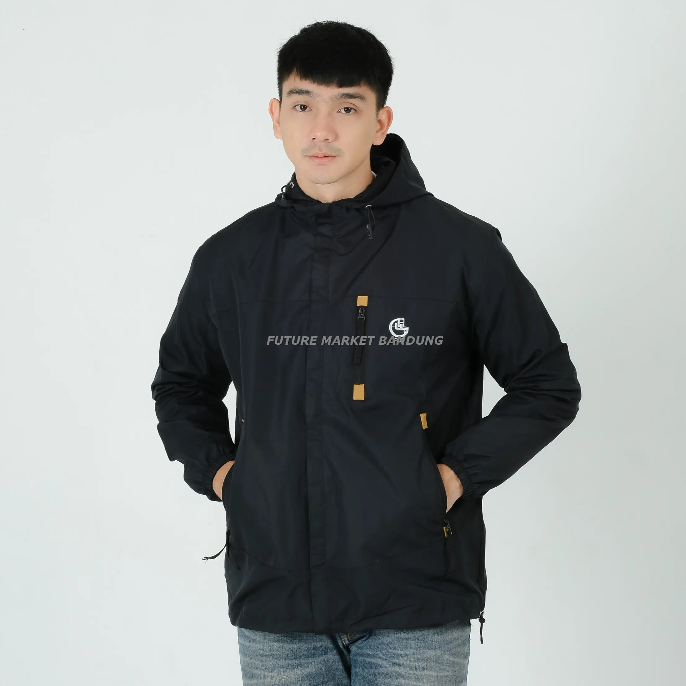 Jaket Pria Terbaru Type EVERES Original FCF Bandung size M L XL XXL / Jaket Gunung Pria Jumbo Anti Angin Jaket Distro Keren Outdoor Cowok Hitam Parasut Tebal