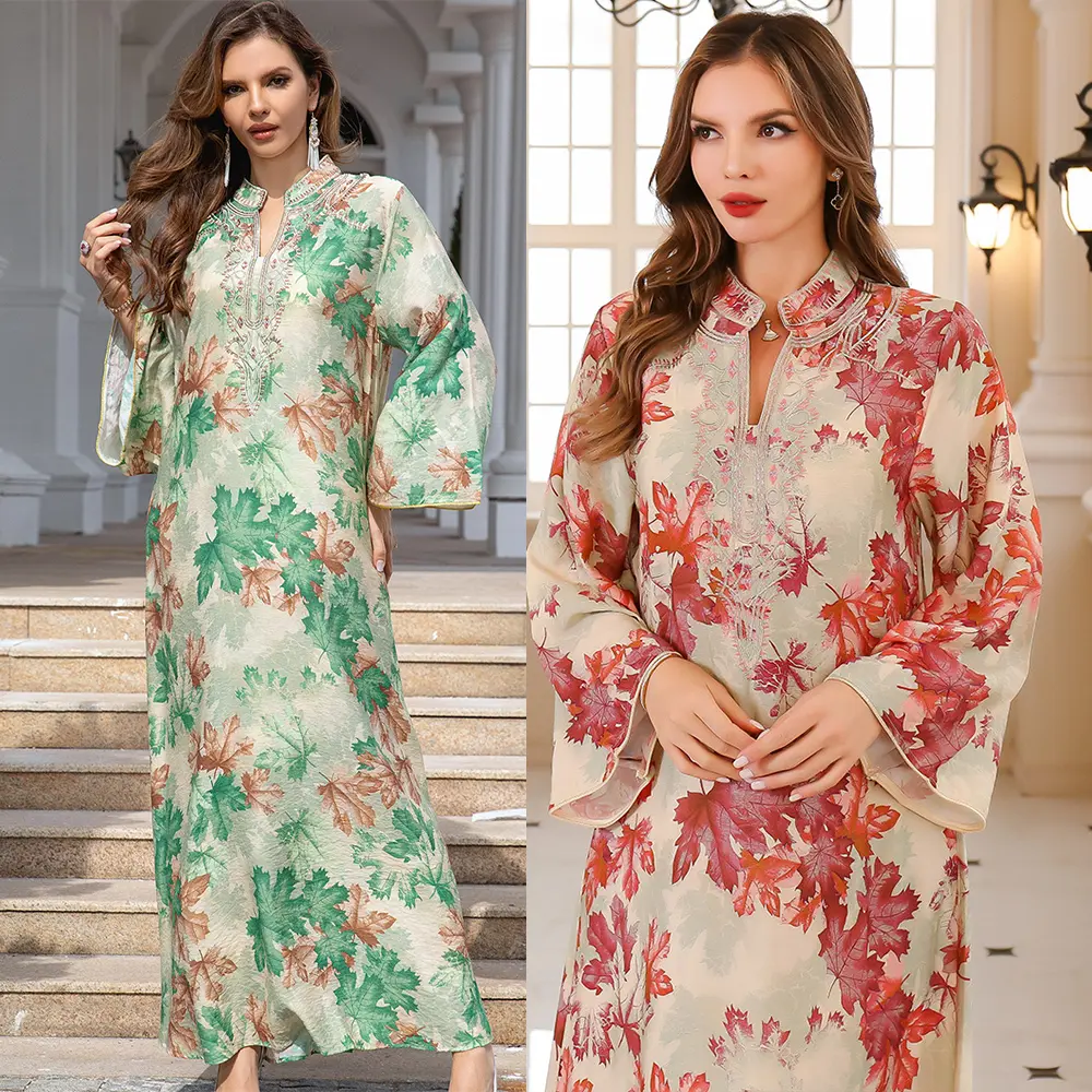 abaya careen camelia New Women's Long-Sleeve Dress - Middle Eastern Ethnic Print Muslim Abaya, European and American Dubai Style Gown---WT030837 abaya  dubai