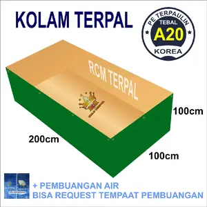 Terpal Kolam Ikan 2x1x1 A20 Korea Asli Anti Air & Jamur Cocok untuk Budidaya Nila Lele Gurame Koi Outdoor 100x200x100 cm