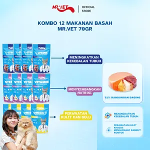 Kombo 12, 24 dan 48 Mr. Vet Pouch 70g - Diperkaya dengan Protein, Prebiotik, dan Taurin, Cocok untuk Kucing dari segala Usia【GM】