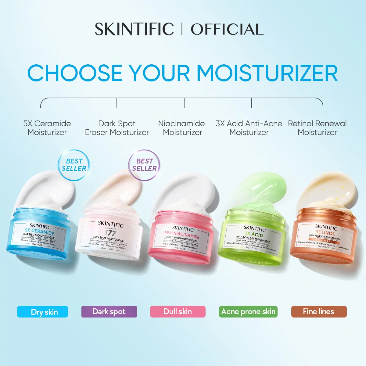 [Moisturizer] SKINTIFIC Moisturizer Collection 5X CERAMIDE 377 Dark Spot Brighten NIACINAMIDE GLOWING 3 AICD RETINOL RENEWAL CREAM