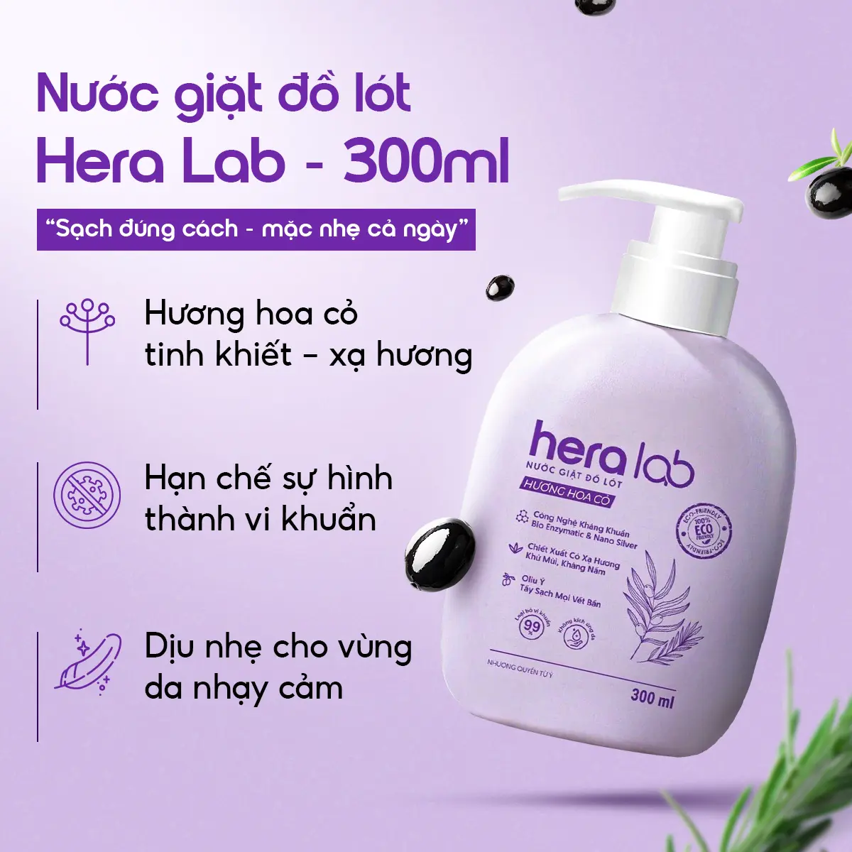 Nước giặt đồ lót Hera Lab 300ML Hương Hoa Cỏ