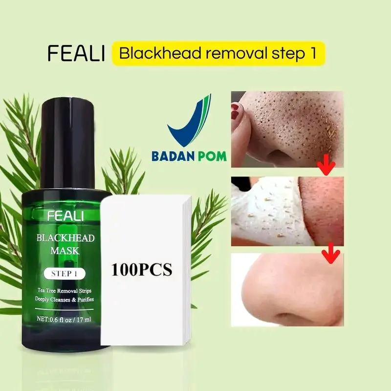 FEALI Masker Blackhead Step 1 100PCS - Penghapusan Jerawat Hitam dengan Tekstur Tea Tree - Badan POM