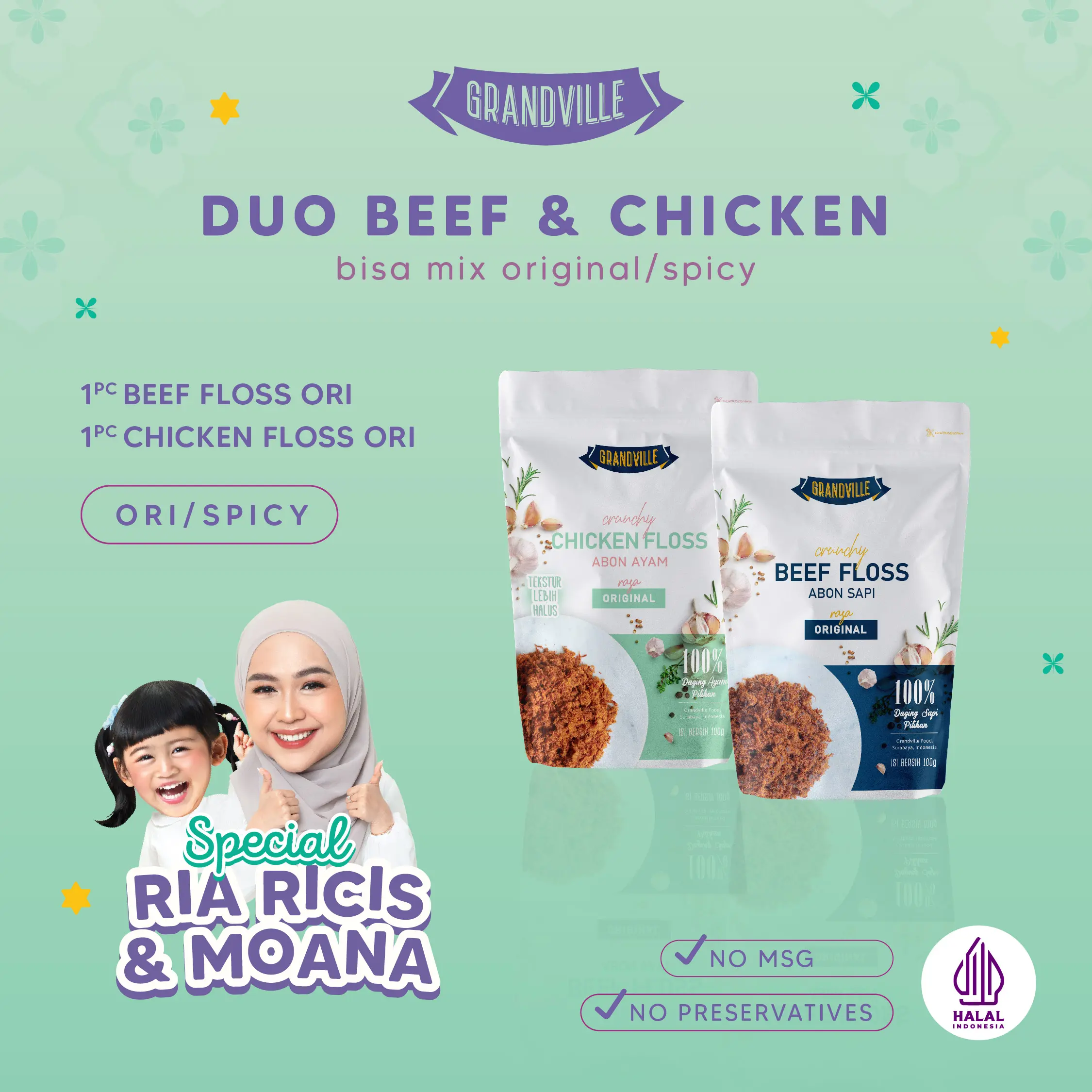 Grandville Abon SAPI & AYAM Crunchy Duo Mix Pack - Non Msg Gluten Free