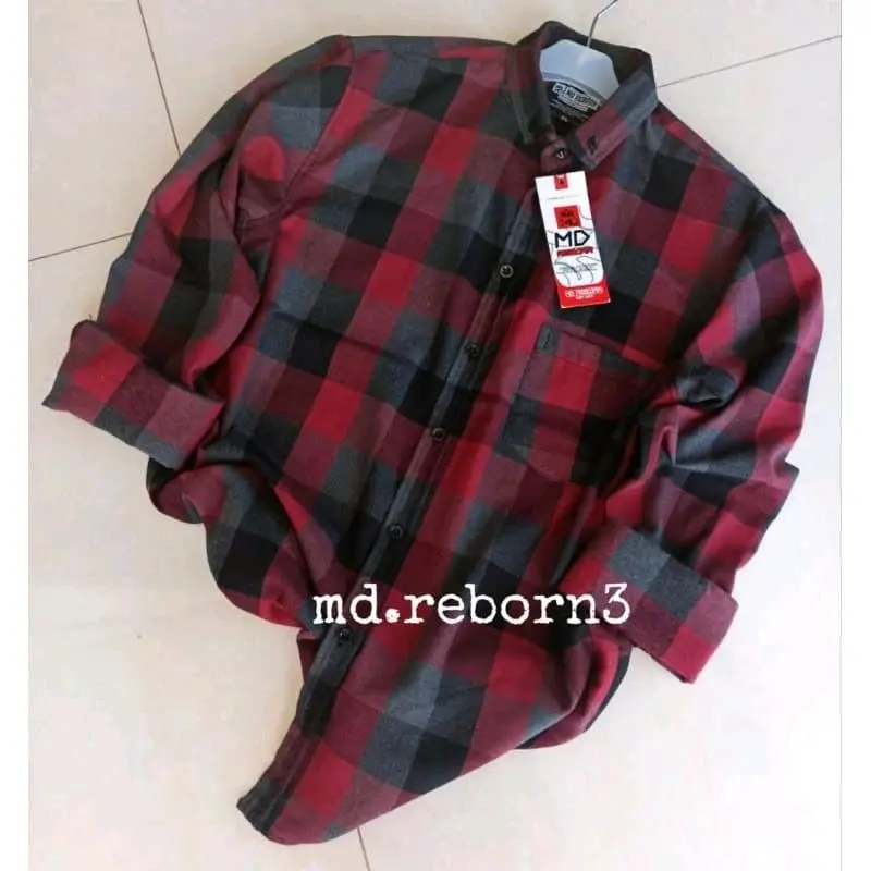 MD REBORN3- Kemeja Flanel Kotak Pria Wanita Lengan Panjang Dewasa Kain Flanel