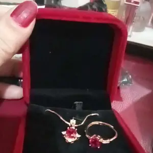 OS1-S389 Set Kalung dan Cincin Wanita Cranberry Jewelry Permata Red Ruby Premium Lapis Emas 18k Anti Luntur Anti Berubah Warna Garansi 1 Tahun Resmi Size Adjustable Kualitas Grade Terbaru Aksesoris Perhiasan Cincin Nikah Permata VVS1 Elegan COD