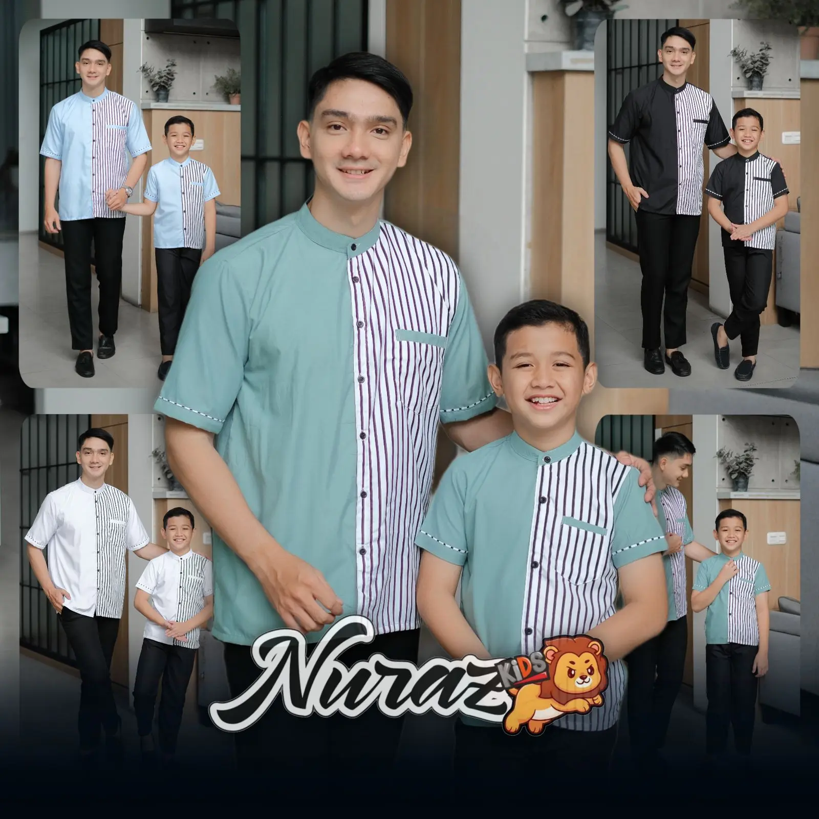 NURAZ KIDS Baju Koko Couple ayah anak Terbaru 2024 menyambut Lebaran bahan Katun Poly signatur Kurta Muslim Panjang Dewasa Motif Pendek Toyobo