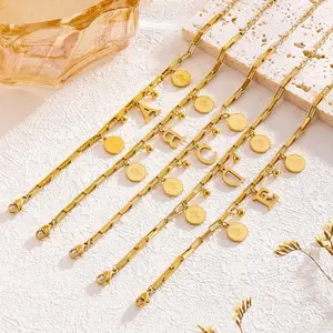 Gelang Tangan Huruf Titanium Koin Rantai Premium