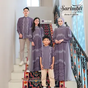 Aisyalina Id Sarimbit Collection Alzena & Alzelvin Kemeja Bahan Katun Tunica Motif Printing Mix Tille Polos Terbaru Sarimbit 2026 Nyaman One Set Family Best seller