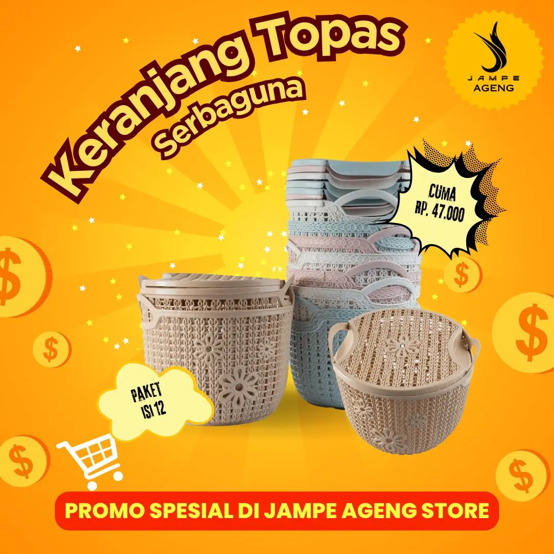 ( isi 12 pcs) Keranjang topas tutup / keranjang serbaguna multifungsi 1 lusin isi 12 pcs keranjang