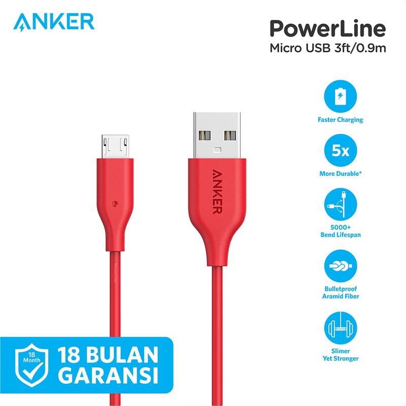 Kabel Charger Anker PowerLine Micro 3ft/0.9m  - A8132