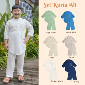 Yobebee Setelan Kurta Ali Anak Laki Laki Usia 2 3 4 6 8 10 12 Tahun Baju Muslim One Set Koko Eid Series Couple Baju Lebaran Lembut Anak Cowok