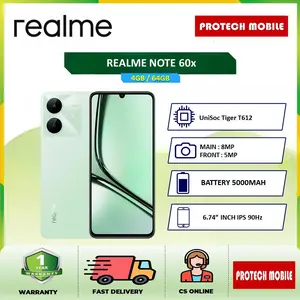 REALME NOTE 60X ( 4GB/64GB ) GARANSI RESMI | UP TO 12GB EXTENDED RAM | 5000MAH BATTERY | IP54 DUST & WATER RESISTANCE | LAYAR 90Hz
