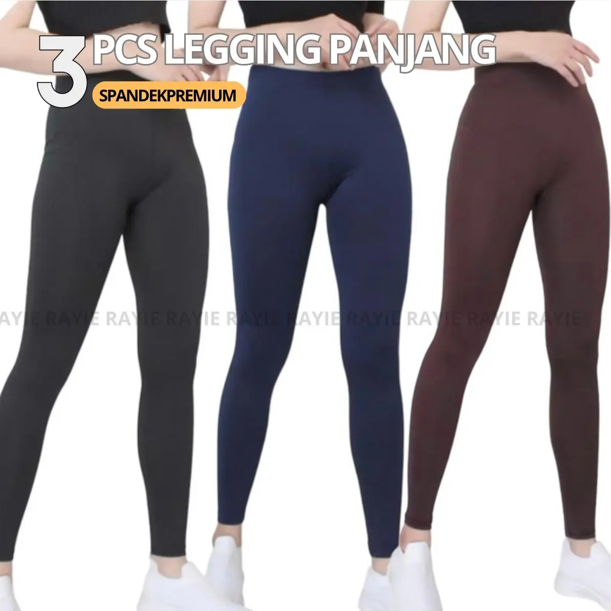 3 Pcs Legging Panjang Polos Wanita Dewasa Spandek Premium