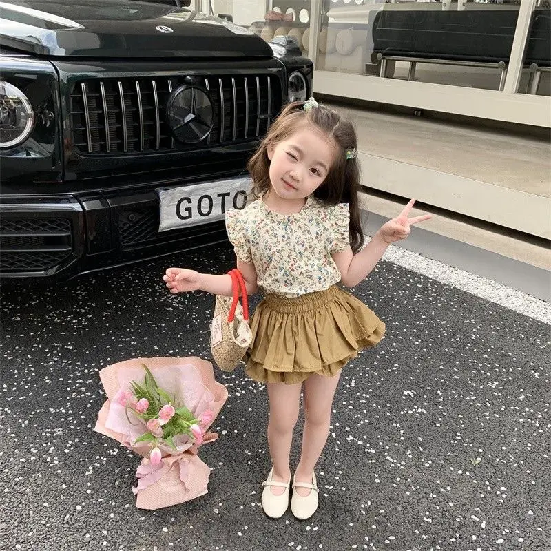 Amber Setelan Anak Perempuan / Setelan  Flowers Rok Cokelat Anak Perempuan