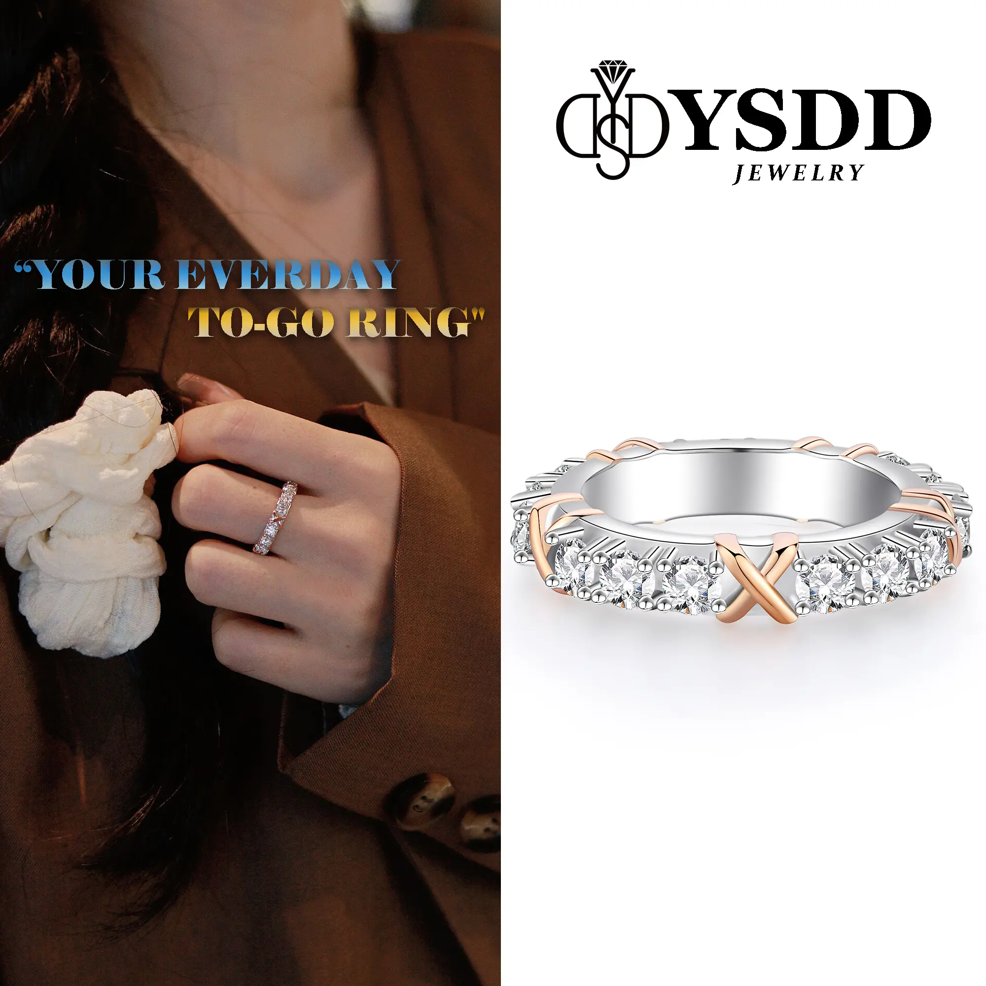 【#42 X Band】Stacking Moissanite Ring in 925 Sterling Silver