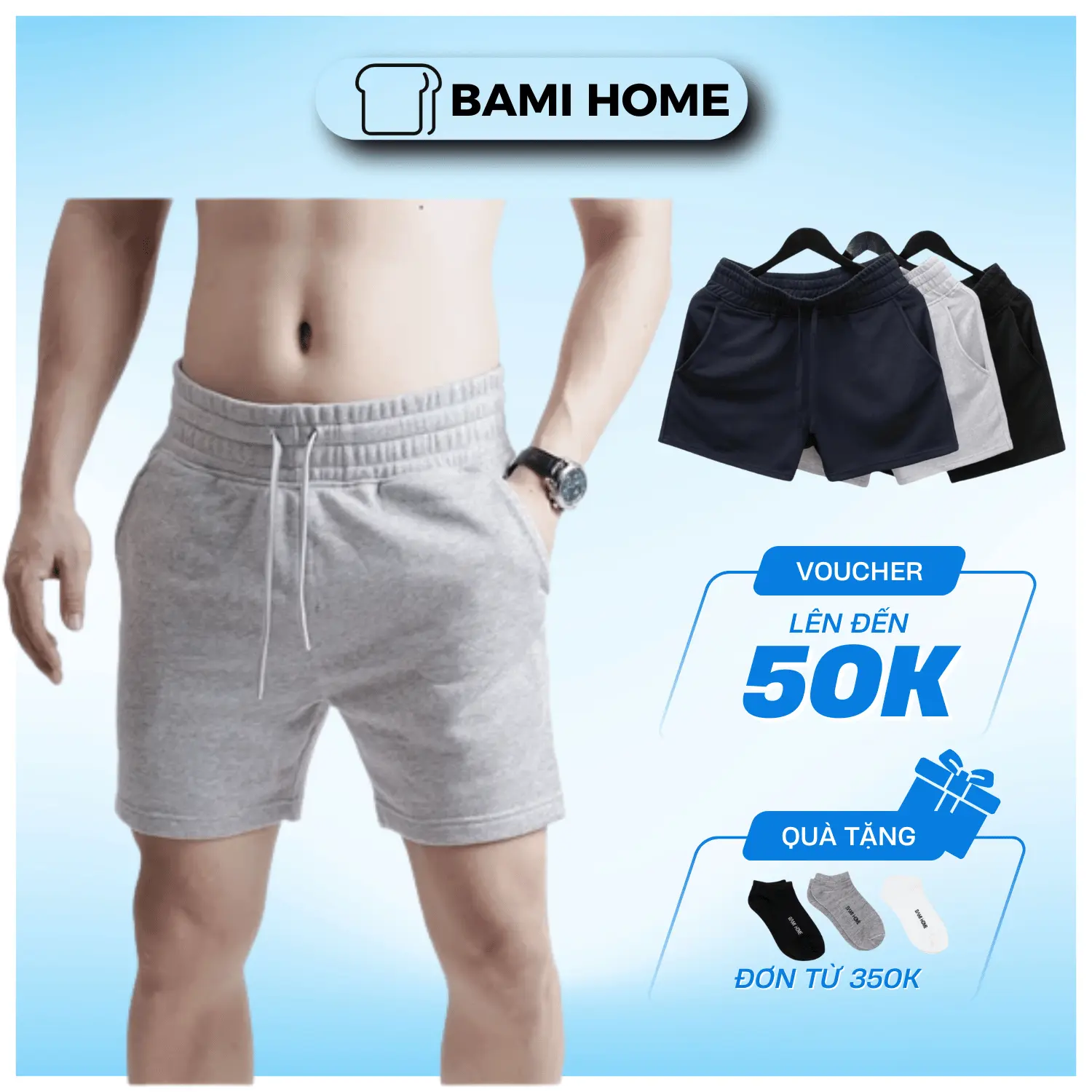 Quần short thể thao bản lưng rộng BAMIHOME QN08 chất vải nỉ chân cua cao cấp khô thoáng, thoải mái Sport