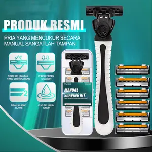 HLB Pisau Cukur Manual Set 6pcs Pisau Tiga Lapis Pisau Alat Cukur Janggut Tajam Kumis Pencukur Versi Baru - Ketiak, Razor