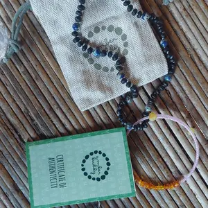 Amber Buddy | LE572 Kalung Bayi Baltic Amber Kombinasi Deep Blue Imperial Jasper. 32 cm