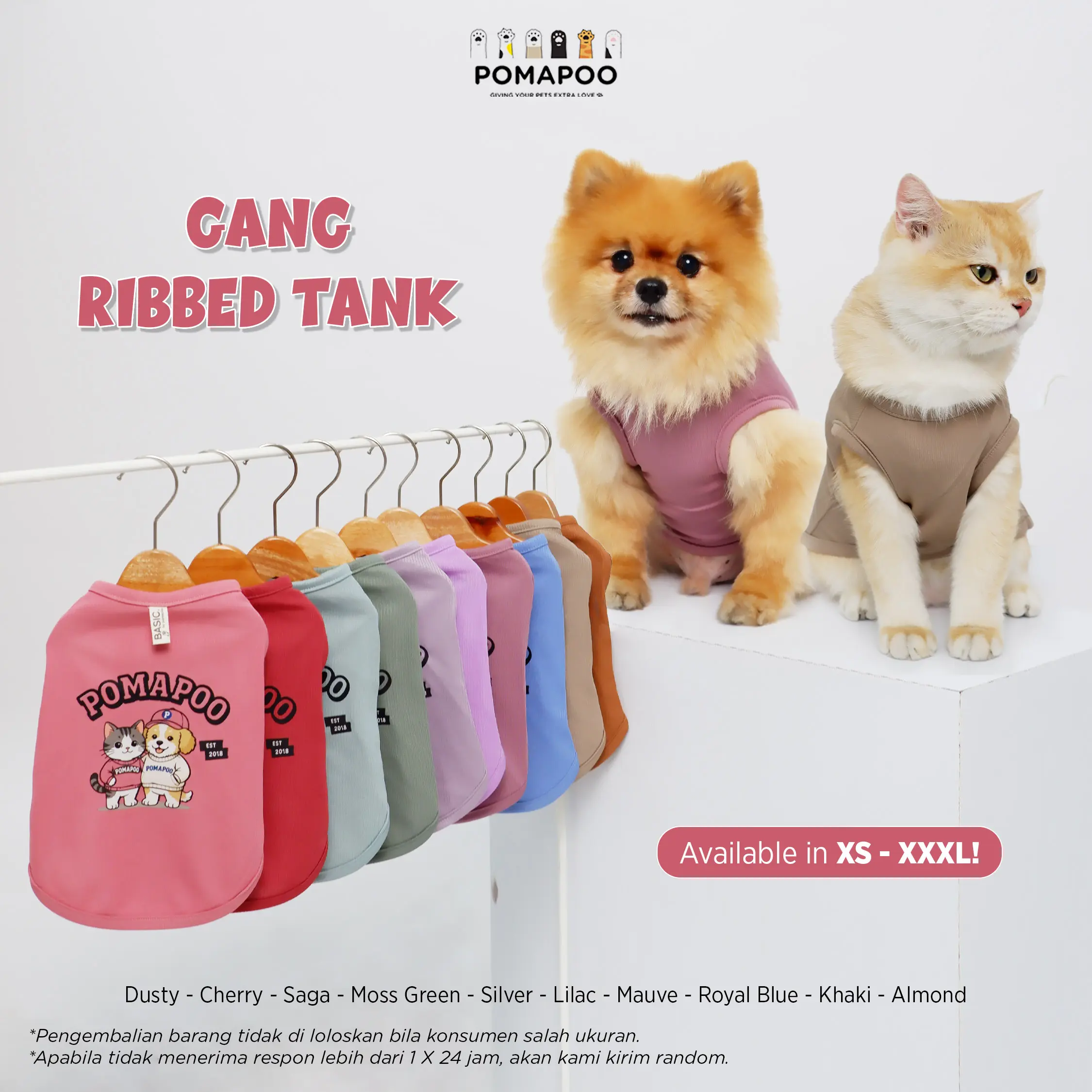 POMAPOO - Baju Kucing dan Baju Anjing Gang Ribbed Tank
