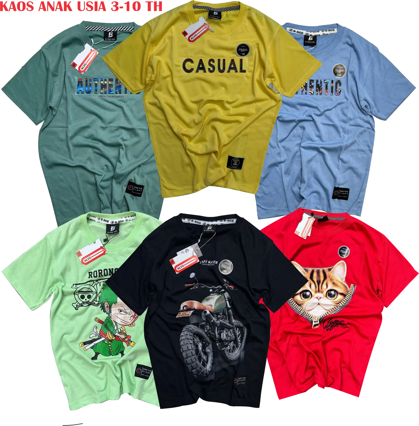 Paket 6 Kaos Anak Laki-laki Distro Super Premium Katun 24S BRIGHTWEAR Usia 3-10 Tahun Fashion