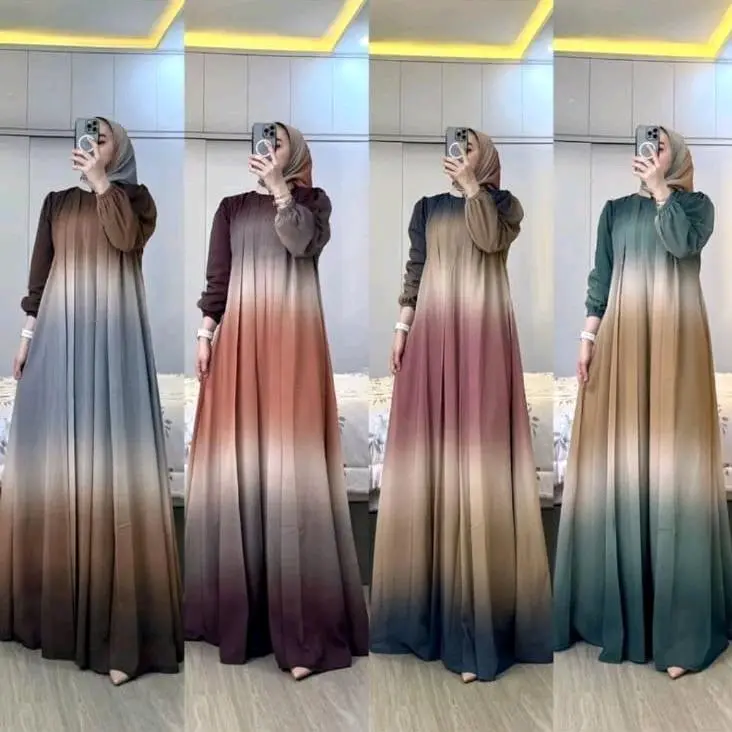 Gamis Set Hijab Gradasi Mat Ceruty Babydol Full Furing Hyget Kaos Ootd Hijab Style Muslim Dress Raya Kekinian