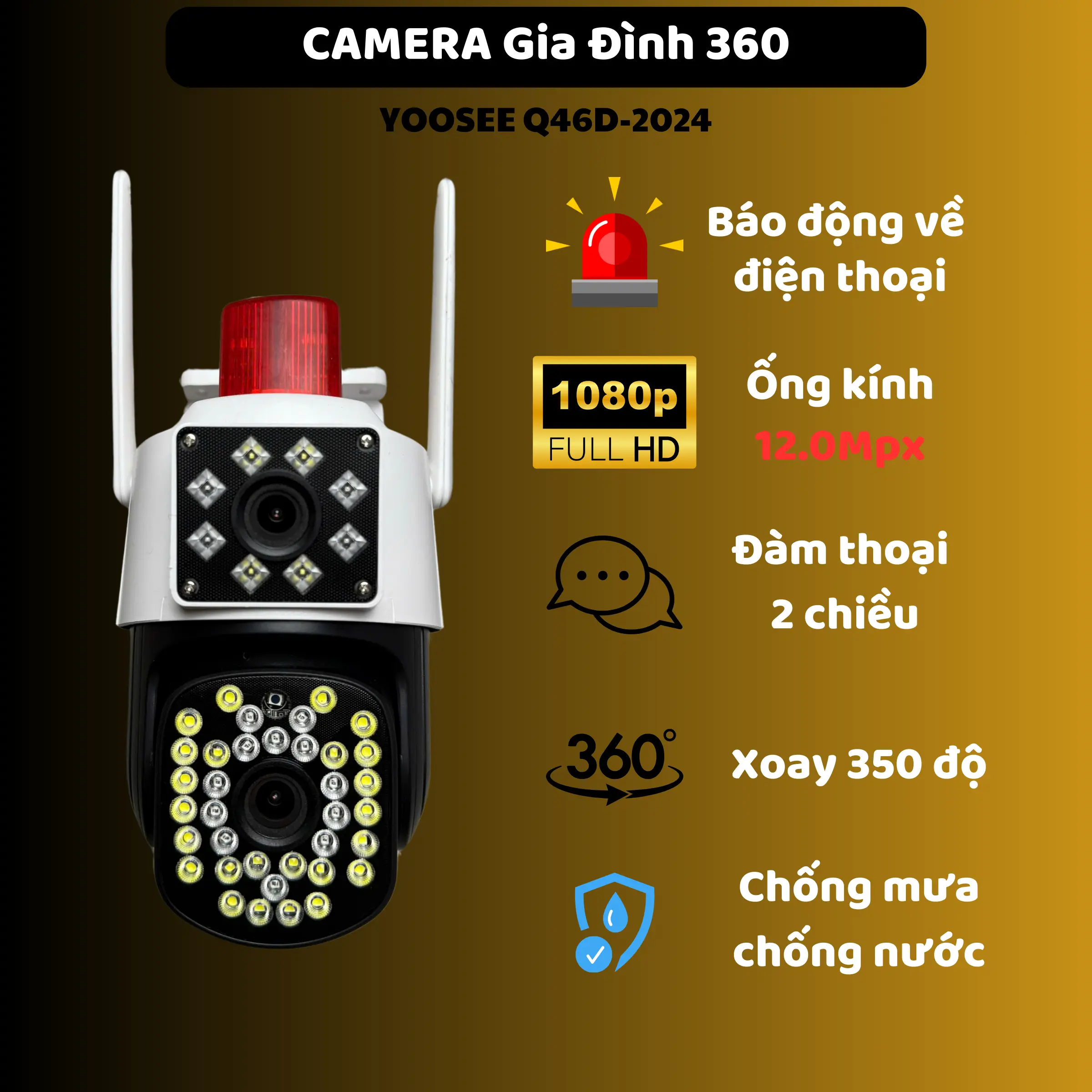 (Q46)Camera 2 mắt Yoosee , xoay 360 độ 8x36 - 2 trong 1 Chống Mưa Chống Nắng Đèn 12.0mpx
