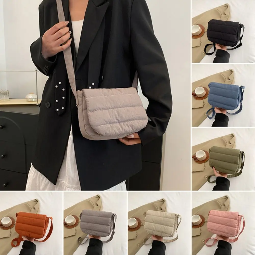Women Girls Large Capacity Quilted Shoulder Bags Lightweight Down Cotton Padded Plaid Messenger Bags Fashion Underarm Bags Puffy Handbags Tote Bags