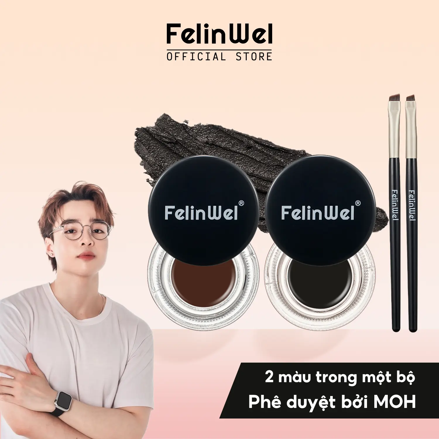 FelinWel - Bộ gel kẻ mắt 2 màu, đi kèm cây cọ dành(không bắt buộc) cho mắt và chân mày gelkẻmắt [Phê duyệt bởi MOH]