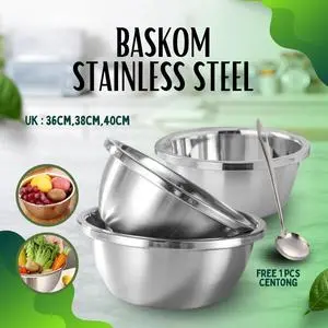 3 PCS Baskom SUS 304 uk 36CM 38CM 40CM Premium Free 1 Pcs Irus Tebal Baskom Sayur Baskom Cuci Buah
