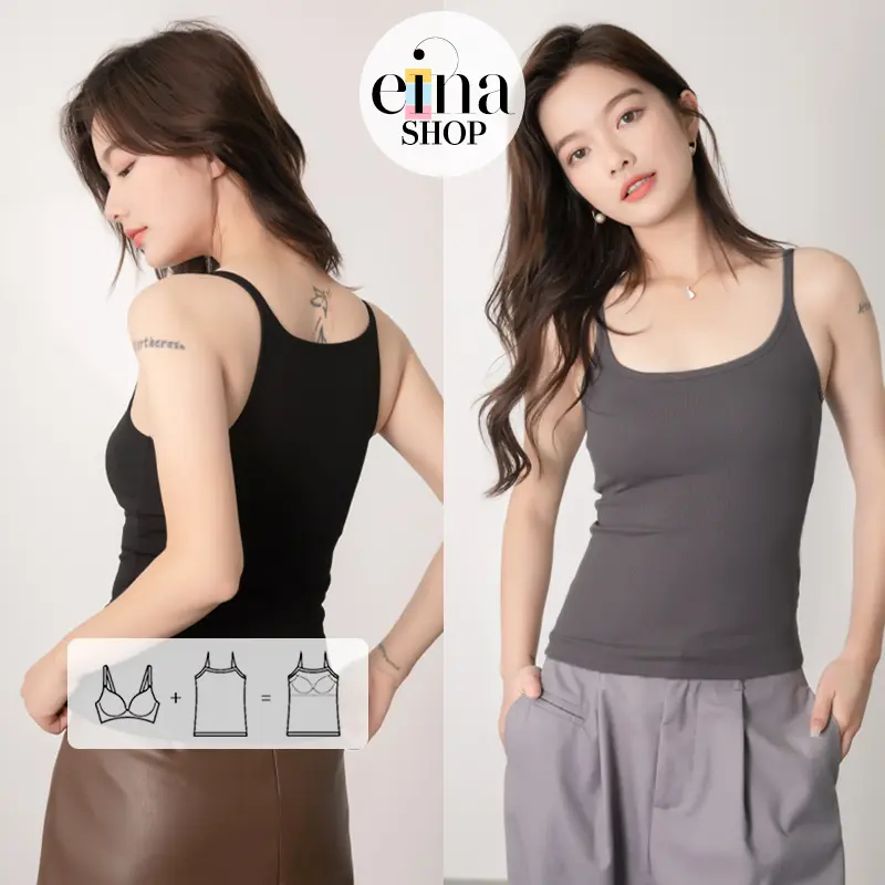 Einashop Sally Bra Padded Racer Back Camisole SG Ship Comfortable Top Womenswear Fashion Cotton