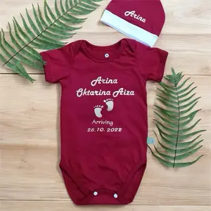 Baju Bayi Jumper Custom Bayi Katun Lembut Cewek Cowok Usia 0-18 bln di baju dan di topi ada tulisan nama Newborn Cotton Abu Biru Kuning Pink Merah