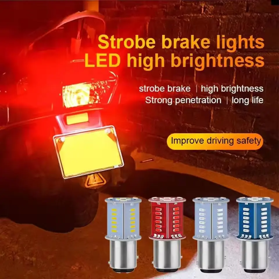 2PCS 1157 LED Strobe Brake Light Flash Reversing Parking Car Turn Signal Tail Lamp Motorcycle and Car Brake Warning Lights