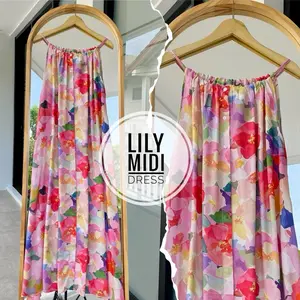 Lily Midi Dress Rayon Premium Gaun Wanita Cantik Lembut Nyaman Santai Busui Kancing Gamis Pantai
