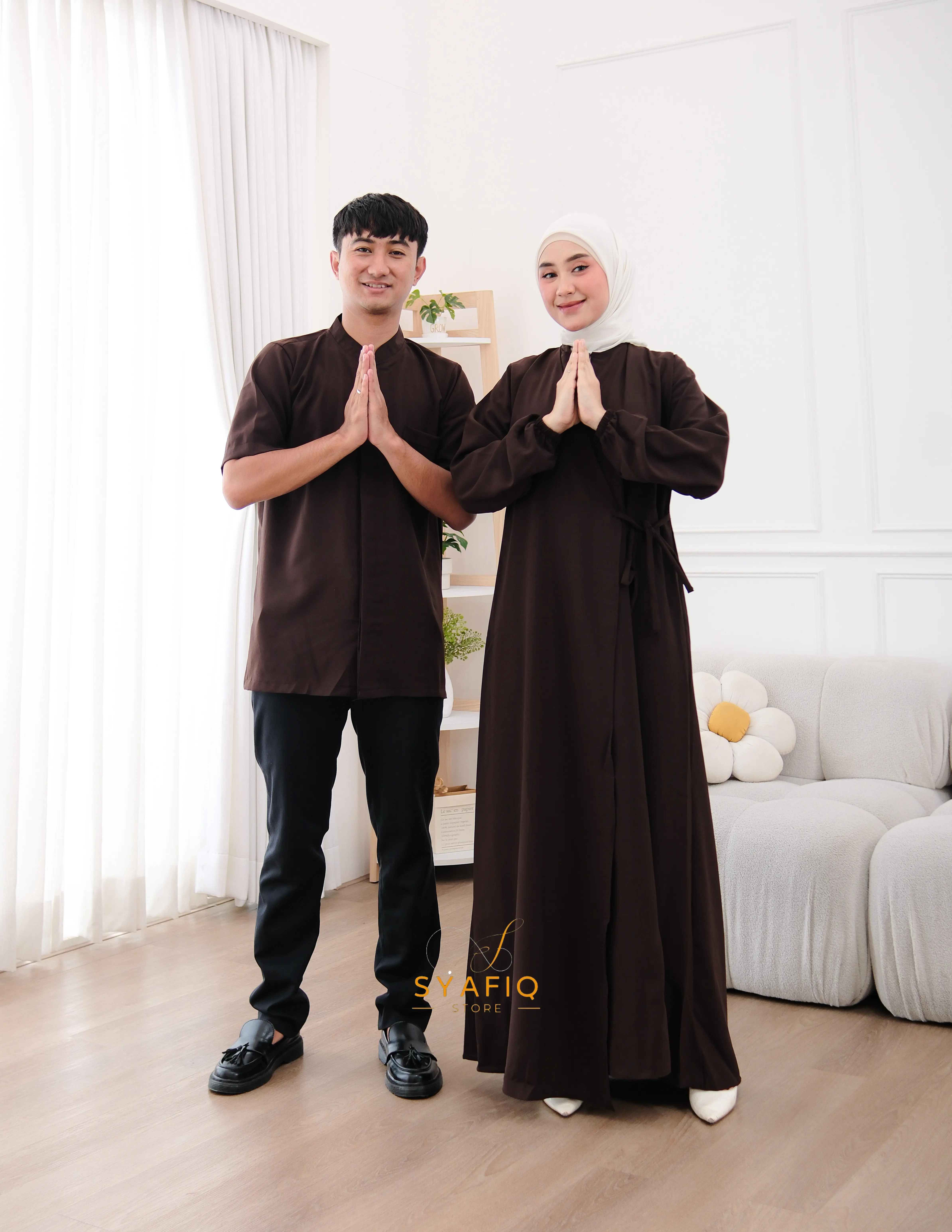 Elsira Dress Couple Gamis Muslim Wanita Remaja Simple Terbaru Baju Sarimbit Pasangan Bahan Sabrina Uv