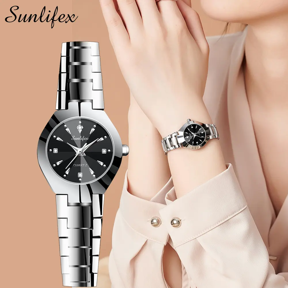 Sunlifex  Jam Tangan Wanita Original Berlian Anti Air Kuarsa Bisnis Santai Wanita Jam Tangan Cewek  SL9090-W
