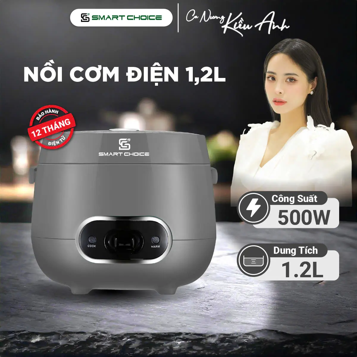 Nồi Cơm Điện SmartChoice SCG-RC3001 1.2L Lòng Nồi Chống Dính Phủ Ceramic, BH 12 Tháng Chính Hãng