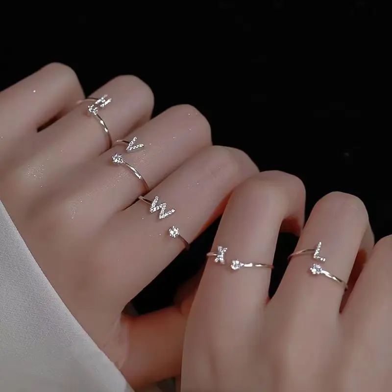 A-Z Letter Adjustable Opening Ring Women Couple Alphabet Name Men Initials Rings Wedding Finger Jewelry
