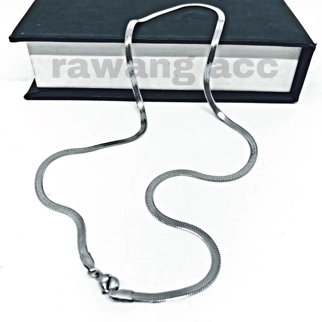kalung titanium silver pipih pria dan wanita anti karat selamanya Jewellery