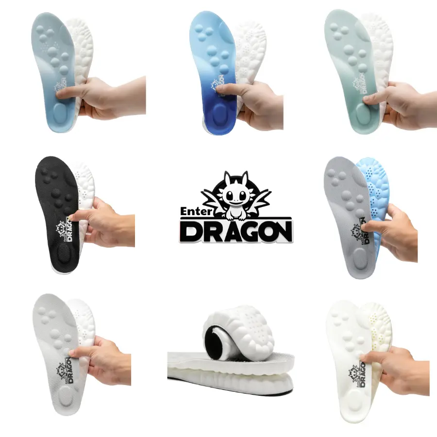 Cặp lót giày chính hãng Enter Dragon 11 điểm chạm - Cao su non chuẩn 4D - Công nghệ mới - Chống hôi chân - Hấp thụ lực - Êm ái , Thoáng khí - Chơi thể thao, chạy bộ , tập gym - Miếng tấm lót giày cao su non