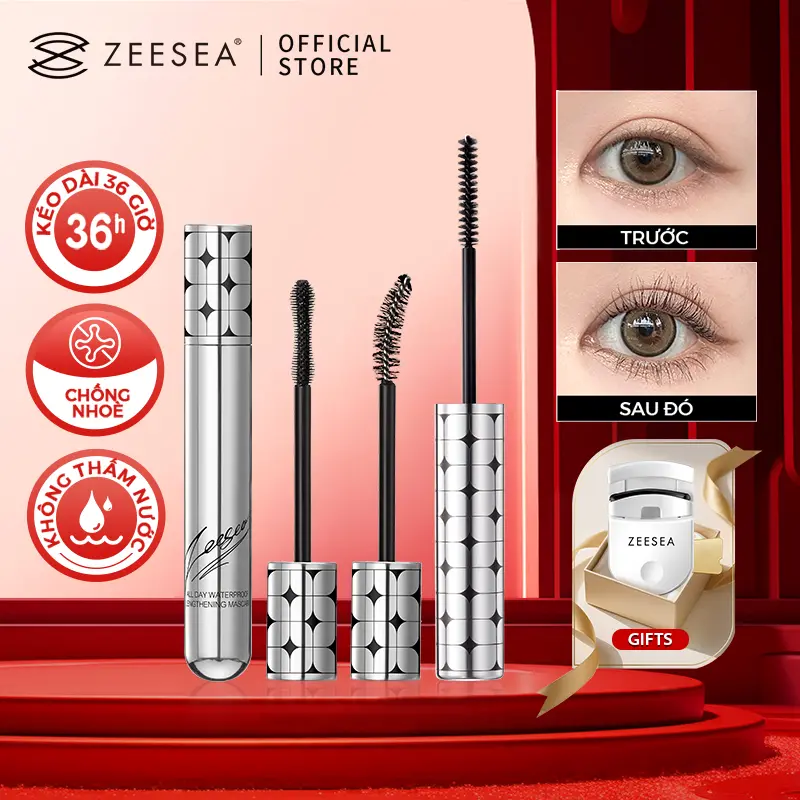 (COD)Mascara ZEESEA mỹ phẩm Không Thấm Nước, Lâu Trôi, 36H, Chống Nhòe, Làm Dài Lông Mi, Làm Đầy Sợi, Làm Cong, Trang Điể, Chống Mồ Hôi Silicon Cosmetic Nữ/1pcs + [Free Gift]dụng cụ uốn mi 1pcs