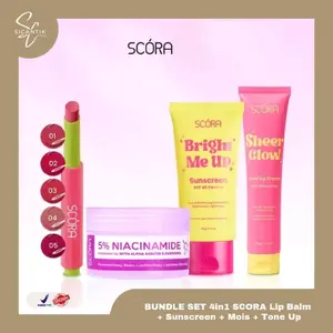 Bundle Set Scora Bloop Pop Gloss Balm 2 Gr + Scora Bright Me Up Sunscreen 40 Gr + Scora Sheer Glow Tone Up Cream + Scora Moisturizer