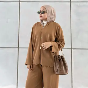 Denacollection Mazaya Setelan Celana Kulot Baju Panjang  Bahan Knit Japan Casual Santai Wanita