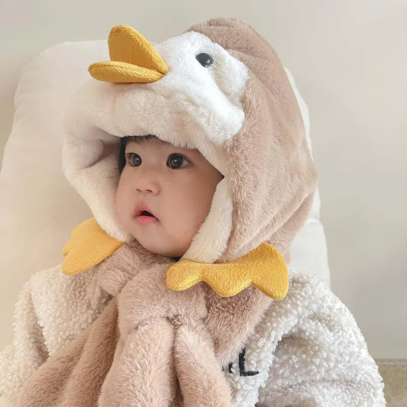 Mũ Trẻ Em Bé Hình Chim Cánh Cụt Hoạt Hình, Ấm Áp Mùa Đông, Bộ Khăn Quàng Cổ Mũ Trẻ Em Nhồi Bông Thích Hợp Cho Trượt Tuyết Ngoài Trời, Chống Gió, Cho Bé Trai Và Bé Gái, Mũ Tai Bịt, Mũ Len