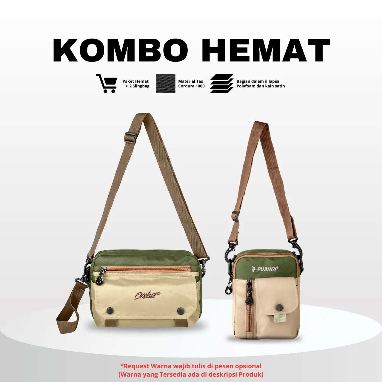 PUSHOP PAKET KOMBO HEMAT Tas Selempang Pria Wanita - Beli 1 Dapat 2 Tas Selempang Pria Slingbag RAZO Get Tas Mini Sling bag MOTTA Canvas Kanvas