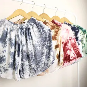 Celana Pendek pria/ Wanita Bahan Rayon Motif Tie Dye Nyaman Bonus scrunchies Shorts Santai